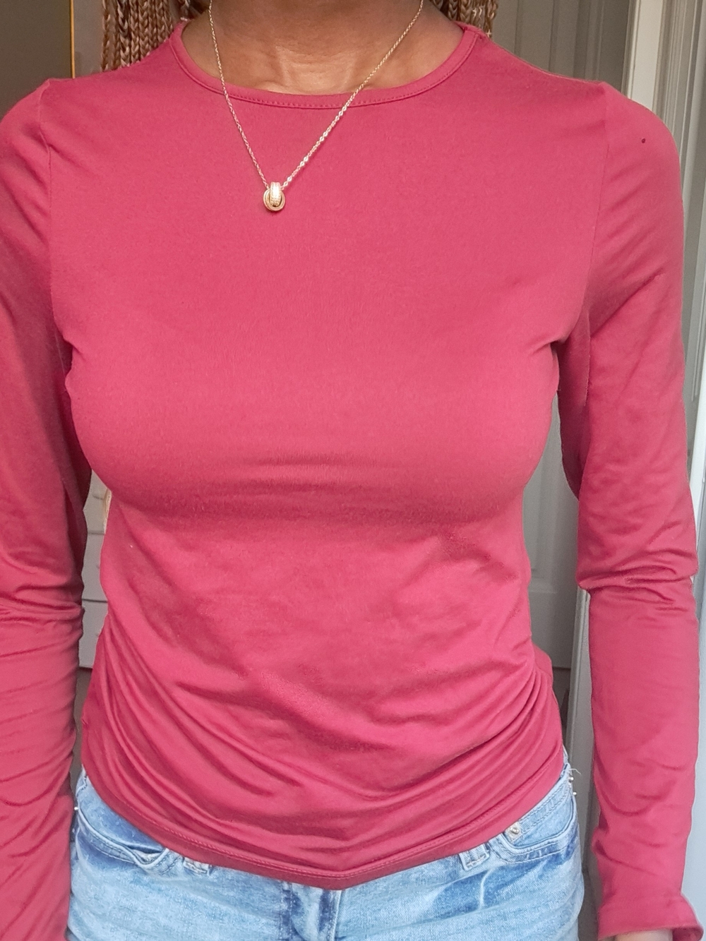 Women's Long-Sleeve Crew Neck Top - Red